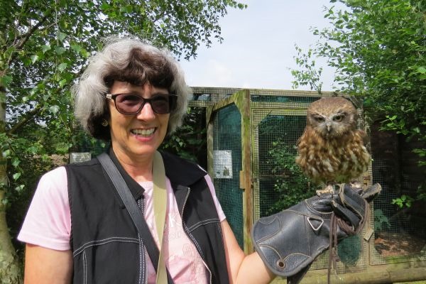 Shelley and a Morepork (New Zealand owl)