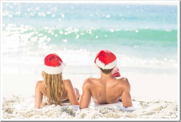 happy couple with Christmas hat  