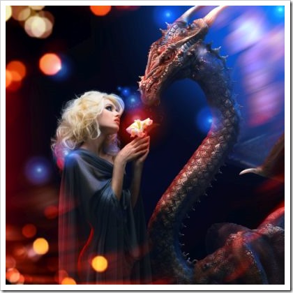 attractive blonde and big dragon